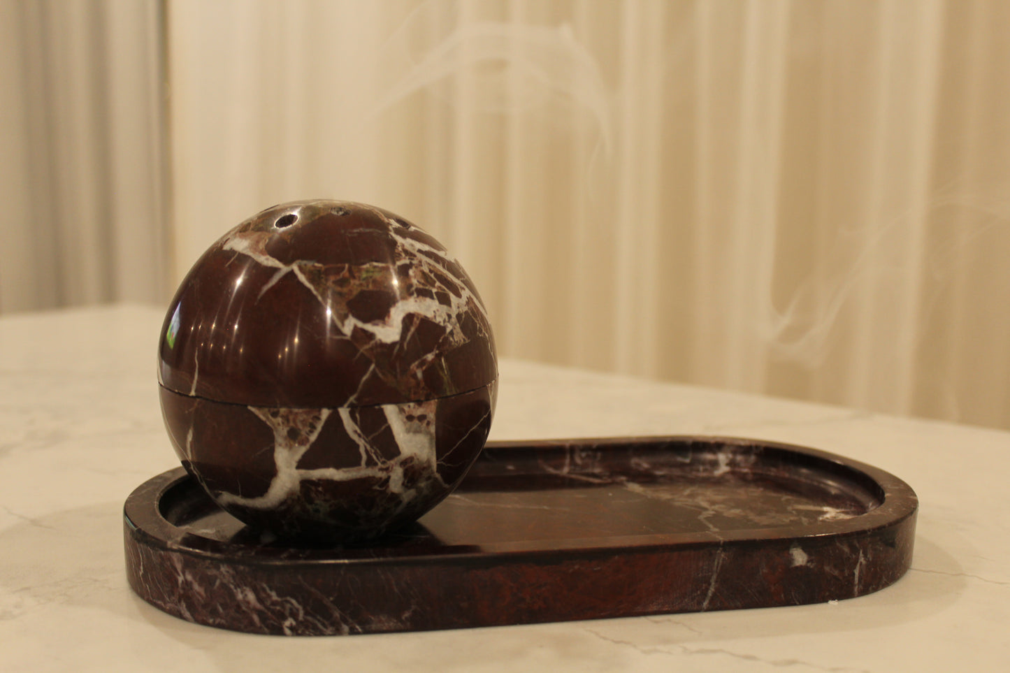 Rosso Levanto Marble Sphere Incense Holder