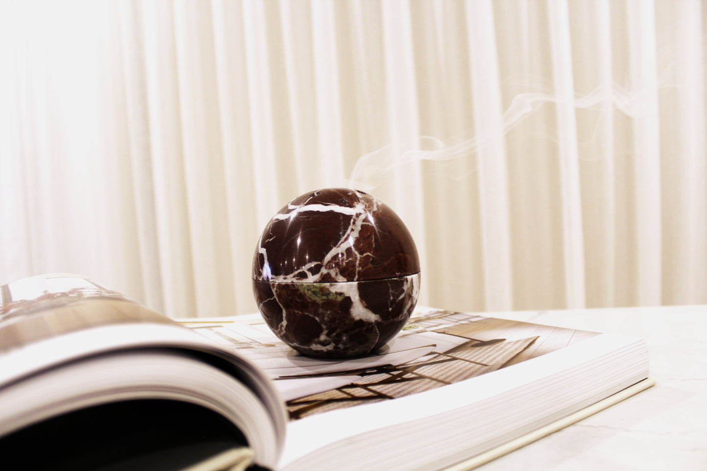 Rosso Levanto Marble Sphere Incense Holder